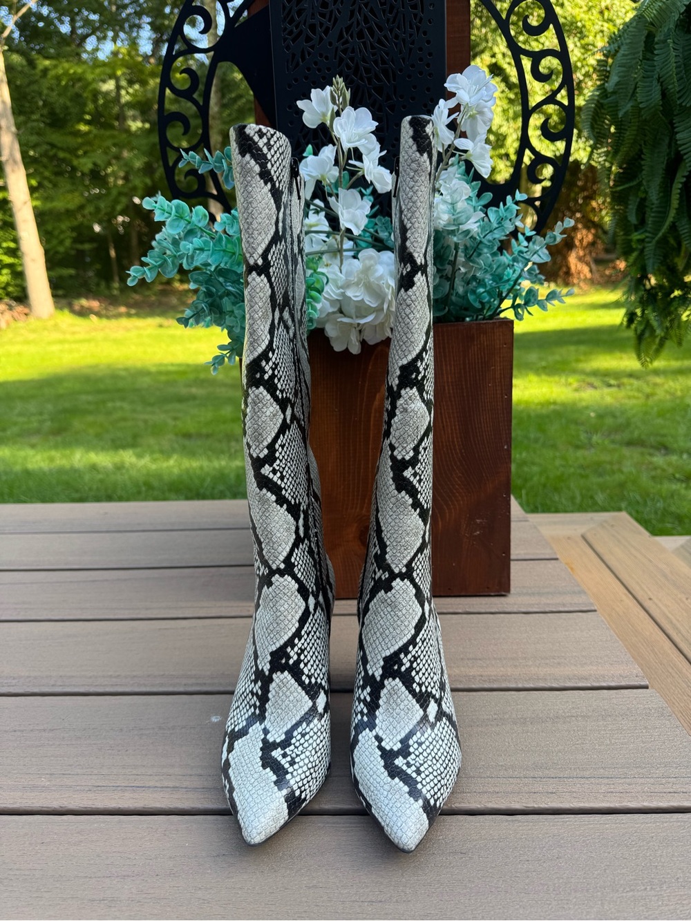 I.N.C. Paiton Snake Print Knee High Boots – Black/Cream – NEW – MSRP $180
